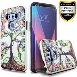 LG V30 Case, 2-Piece Style Hybrid Shockproof Hard Case Cover with [Premium Screen Protector] Hybird Shockproof And Circlemalls Stylus Pen (Tree)